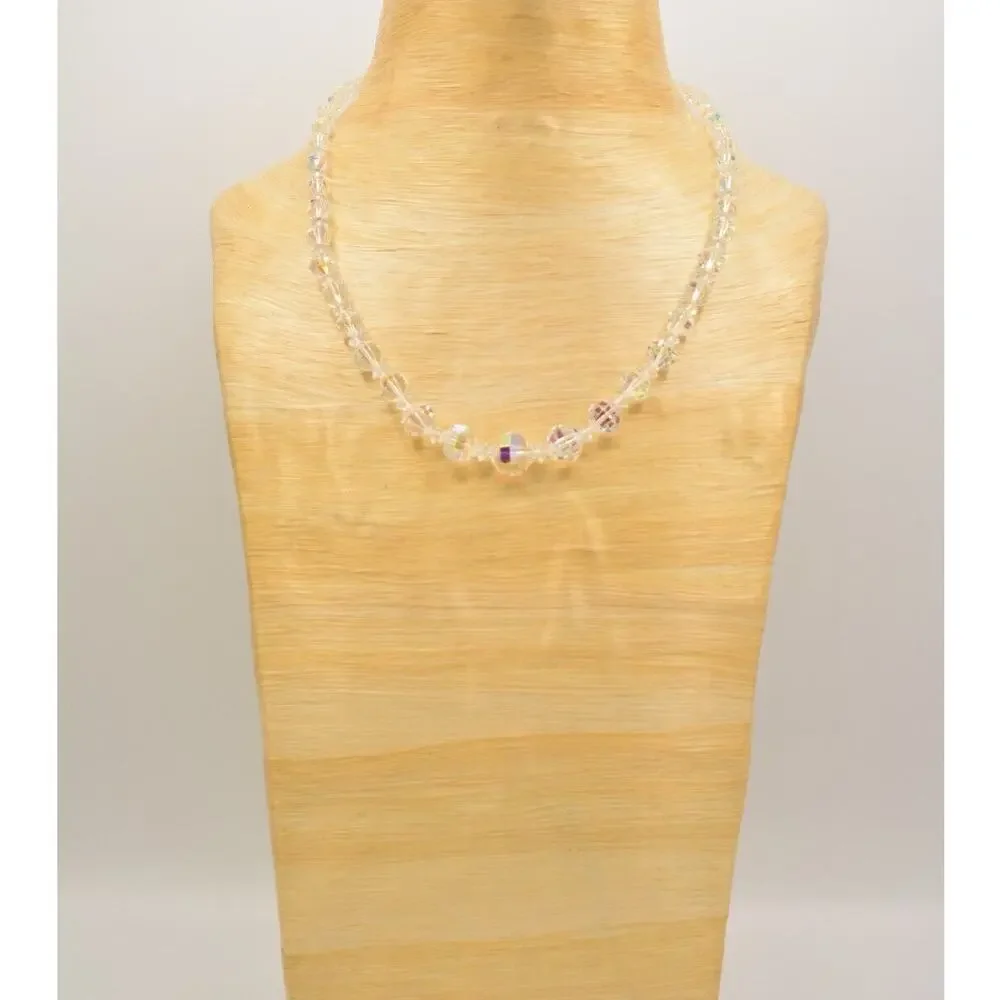 Laguna Vintage Crystal Necklace AB Aurora Borealis Beaded Sparkling Signed BinM